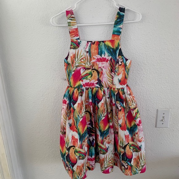 Tu Kids Other - Tu Kids Girls Tropical Parrot Print Dress 11 Years 146cm Cotton Smocked Back